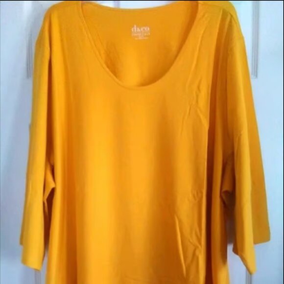 Denim & Co Essentials Golden Yellow Jersey Knit Tee- 5X- Like New - Picture 1 of 4